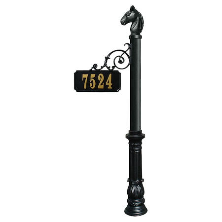 Qualarc Scroll Mount Address Post w/decorative Ornate base, Horsehead finial ADPST-701-BL